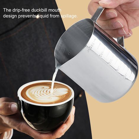 Mousseur à lait en acier inoxydable, pichet à café pour latte art, 600 ml, pot à lait professionnel, récipient barista, accessoire espresso, verseuse robuste. (1/5)