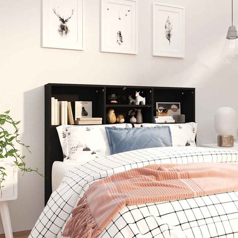 Armoire de tête de lit, Tête de lit avec rangement, Armoire de rangement pour chambre Noir 120x19x103,5 cm CDE84059 (1/5)