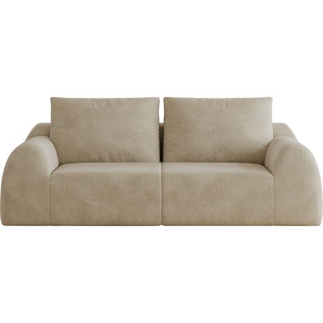 Sofá de 2 plazas de 190 cm en tejido chenilla con relleno de espuma, sin montaje, beige claro (1/5)