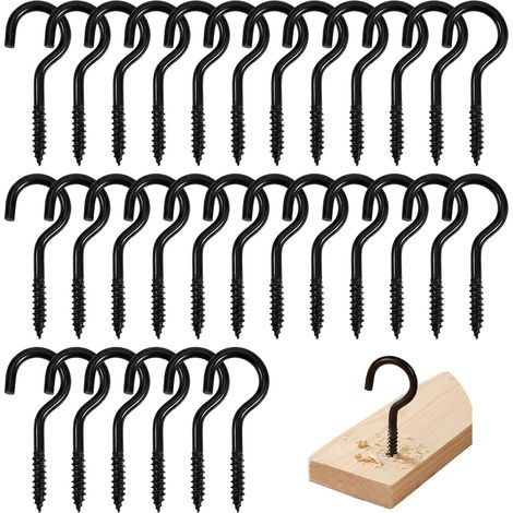 Lot de 30 Vis Crochet en Acier au Carbone Noir 50 mm pour Plafond et Rangement (1/5)