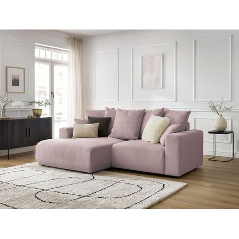 BOBOCHIC - Canapé d'angle convertible coffre ATILLA velours côtelé Angle gauche Violet (1/5)