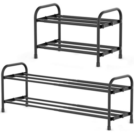 Étagère à Chaussures, Extensible Porte Chaussures en Métal Réglable de 45 à 80 cm pour Entrée Placard Garage Couloir, Petits Espaces (2 Niveau) (1/5)