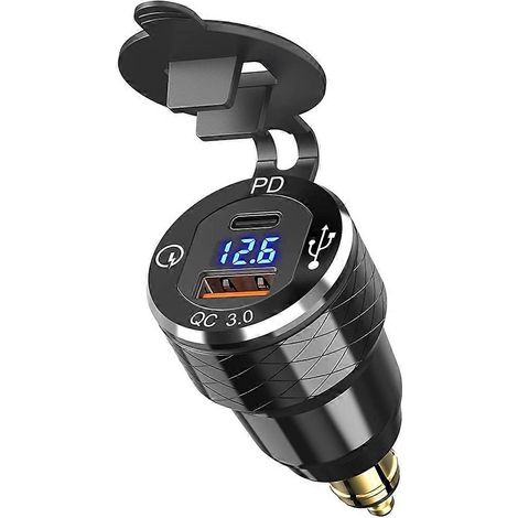 USB Typ C PD 3.0 Schnellladegerät mit DIN-zu-USB-Adapter und QC 3.0 18W Netzsteckdose und Voltmeter für 12V-24V Batterien.