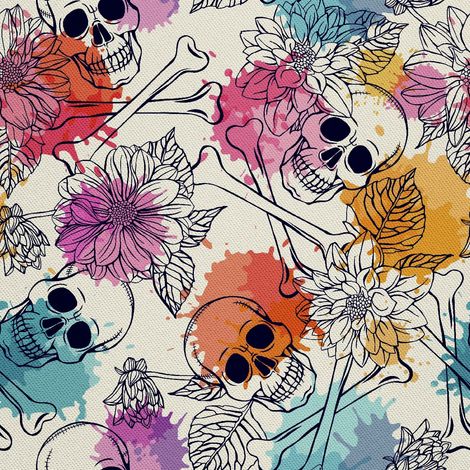 Tela decorativa para exteriores Oxford - Motivo de calavera y huesos, Dahlia (1/5)