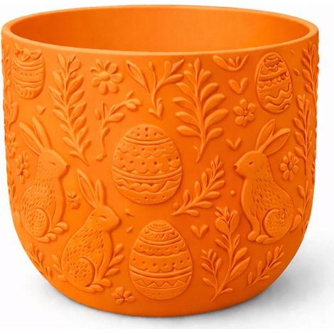 Pot de fleurs orange de Pâques avec lapins, cache-fleurs décoratif printanier (1/3)