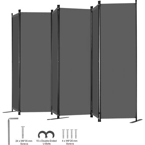 Paravent 6 panneaux pliable, séparateur de pièce portable, cloison libre pour bureau, chambre, étude, gris. (1/5)