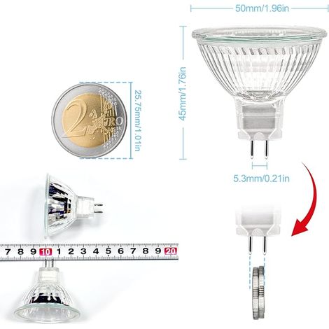 Ampoule Halogène GU5.3 35W 12V, Ampoule MR16 Dimmable 420LM 2700K Blanc Chaud, Ampoule Halogene 2 Broches Couvercle en Verre pour Plafonnier (1/2)