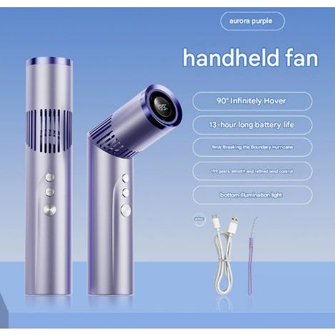 Mini 2-in-1 portable fan with light, digital display, neck strap, lipstick style, built-in flashlight