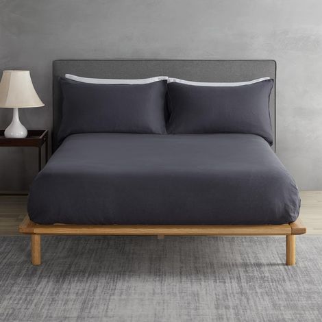 Drap-Housse 100% Lin, 140x200 cm, Profondeur de Poche 30 cm, Housse de Matelas élastique Ultra Respirante, Doux au Toucher, Gris foncé (1/5)