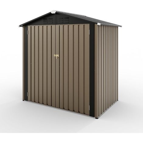 Abri de jardin métallique 6x4m marron étanche anticorrosif double porte verrouillable toit une pente ventilation (1/5)
