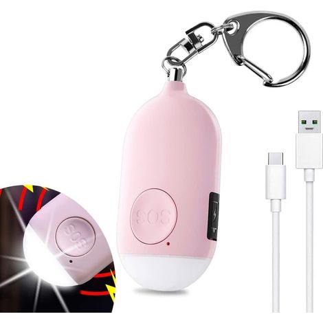 130 DB Alarme Personnelle d'urgence,Rechargeable Alarme de Sécurité avec LED Lampe de Poche Torche Alarme Anti Agression,pour Femme Enfants Personnes Agées Aventurier – Rose