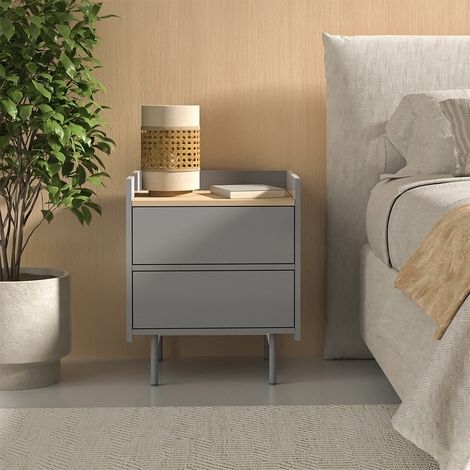 Comodino Velina, Grigio/quercia, Set di 2, Vicco