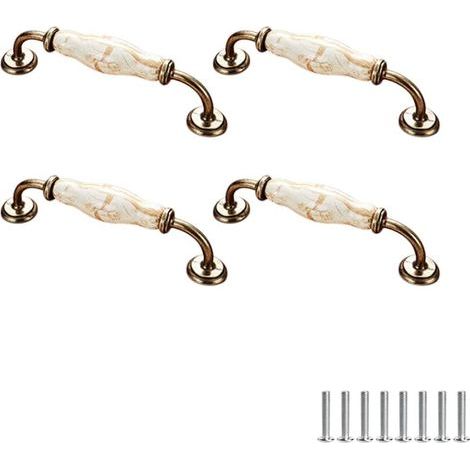 BUNTHAUS Lot de 4 poignées de meubles, en céramique, style vintage, motif floral, pour porte d'armoire, tiroir, penderie, tringle à vêtements, 128 mm