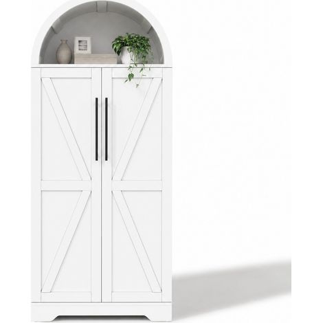 Aparador vitrina alto de MDF 70x40x165 cm con estantes abiertos y puertas, blanco (1/5)