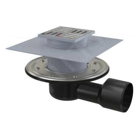 Alca - Siphon de sol, latéral, 11x11 cm, diamètre 5/8 cm, acier inoxydable/plastique APV3344 (1/3)