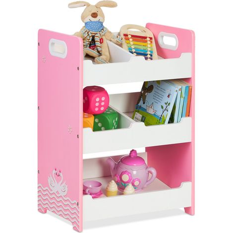 Relaxdays Scaffale Portagiochi con 5 Scomparti, in MDF, Mobile per la Camera dei Bambini, 60 x 42,5 x 30 cm, Bianco Rosa (1/5)
