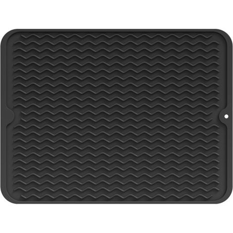 Tapis d'égouttage - Silicone - Résistant à la chaleur - Antidérapant - Tapis de vaisselle - Tapis de séchage pour la cuisine - Noir - 30 x 40 cm - 1 pièce (1/5)