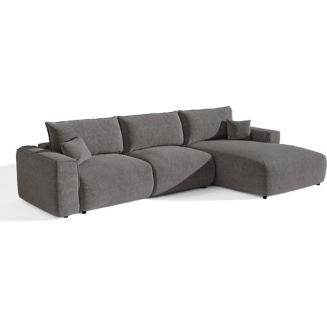 Canapé d'angle droit convertible express 5 places en tissu bouclette gris graphite COMO (1/5)