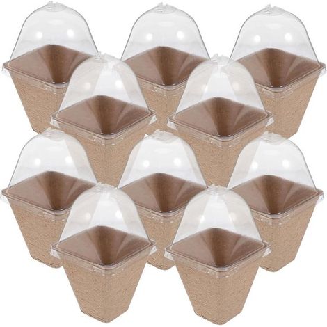 Anzuchttöpfe – Saattöpfe – Pflanzenzucht – Belüfteter Deckel – 10 Stück – Beige