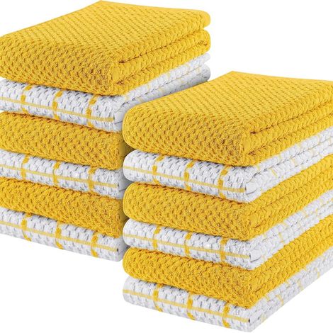 Set mit 12 Küchentüchern, 38 x 63,5 cm, 100 % Baumwolle, besonders weich und saugfähig, gelb (1/5)