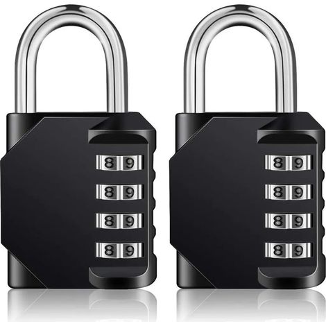 Candado de combinación (paquete de 2), candado de 4 dígitos resistente a la corrosión y a la intemperie, candado de combinación de seguridad ideal para taquillas de gimnasios escolares, armarios, caja