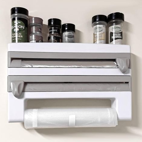 Wandrollenhalter Küche 3 Rollen, Küchenrollenhalter Wand Küchenabroller, Frischhaltefolie Schneider, Frischhaltefolienspender, Alufolie Spender, Folien Papierrollenhalter