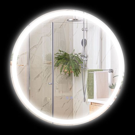 Miroir rond lumineux LED de salle de bain Ø 70 cm mural avec éclairage 3 couleurs interrupteur tactile 23W blanc argent (1/5)