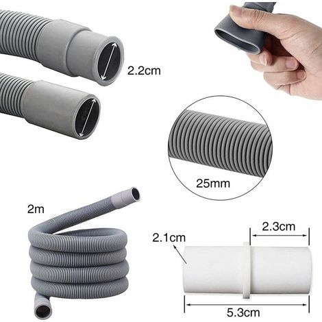 Memkey – Tuyau de vidange flexible 2 m en polypropylène – Collier de serrage inclus – Compatible avec machines à laver et lave-vaisselle (1/4)
