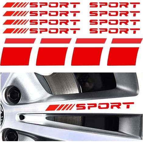 12 adesivi riflettenti per cerchi auto, strisce con logo e stemma per pneumatici sportivi, adesivi con lettere per cerchi auto, strisce decalcomanie per cerchi auto (rosso) (1/5)