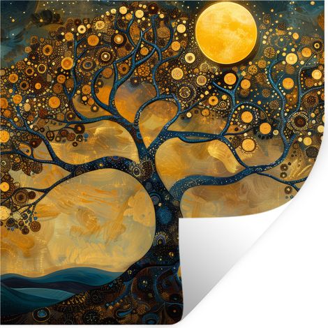 STICKER MURAL Arbre - Lune - Fleurs - Or - Art 50x50 cm (1/5)