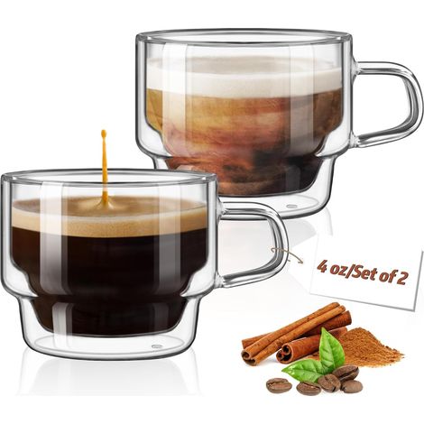 Lot de 2 Tasse à expresso,Double paroi,Verre borosilicate,Capacité 120 ml,Micro-ondes,Cuisine (1/5)