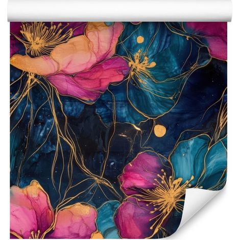 Papier peint bleu marine, turquoise et violet pour salon et chambre 50x1000 cm (1/5)