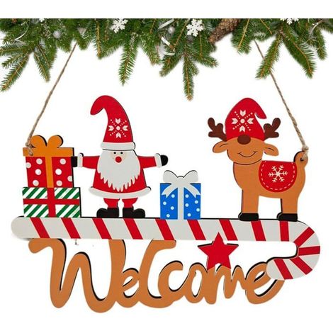 Weihnachtsschilder - Baumschmuck - Holzhalterungen zum Dekorieren von Tannenbaum, Wand oder Tür (Nr. 9)