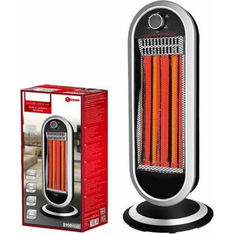 Stufa al Carbonio Oscillante 900W con Potenza Regolabile 2 Livelli con Griglia di Protezione in Metallo Oscillazione Automatico Nero Argento