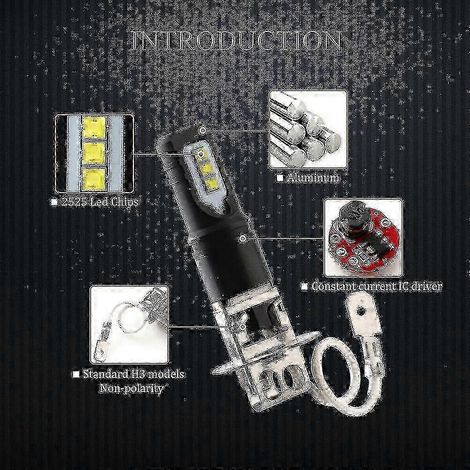 Kit d'ampoules LED H3 pour phares, blanc 6000K - 160W 6000LM pour feux de route et antibrouillards - Puces 2525 - Édition 12V pour voiture 0619