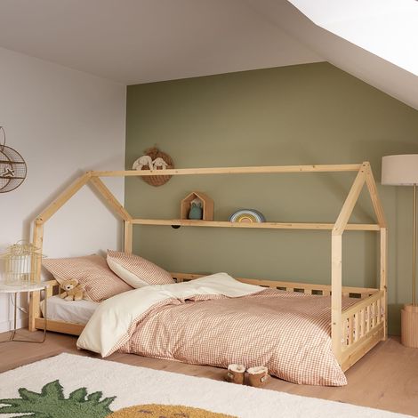 Housse de Couette Enfant imprimée en Percale de Coton, Mini Vichy, 200 x 200 cm, Beige Moyen (1/5)