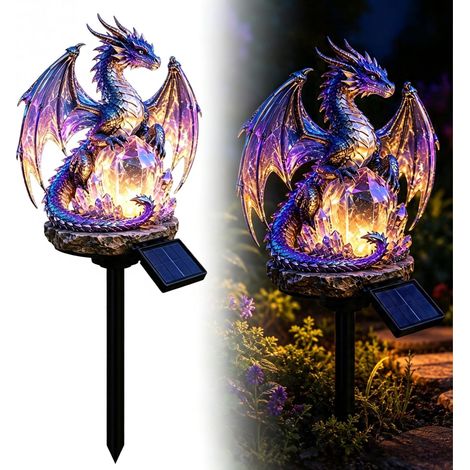 Dragon Solaire Pour Jardin Avec Lanterne Sculpture Gothique En Résine, Décoration Médiévale Pour Terrasse (1/5)