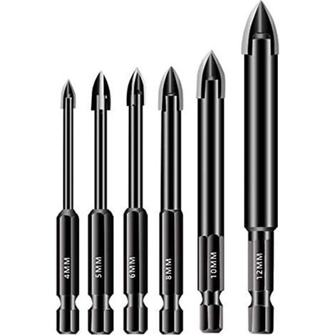 6Pcs Verre Mèche Set 4/5/6/8 / Carbide Tipped Carreau De Semis 10 / 12mm Bit Hex Shank Spear Head Mèche Pour Tuiles En Céramique De Verre Miroir Porcelaine Marbre