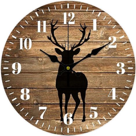 Horloge murale silhouette de cerf, horloge silencieuse, horloge décorative ronde, horloge imprimée pour la décoration du salon, de la chambre ou du bureau. (1/5)