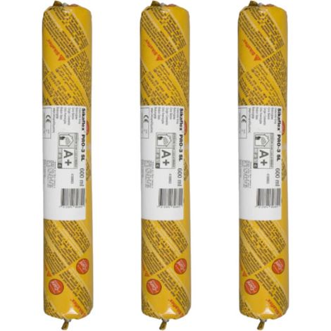 Lot de 3 recharges mastic autonivelant SIKA Sikaflex PRO 3 SL - Gris béton - 600ml