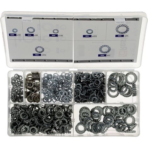 Coffret de Rondelles Éventail Diamètre 4 à 12 mm Série AZ 27-624 Assortiment Compartimenté Rangement Atelier Réf. 70122 Coffret de 735 pcs (1/3)