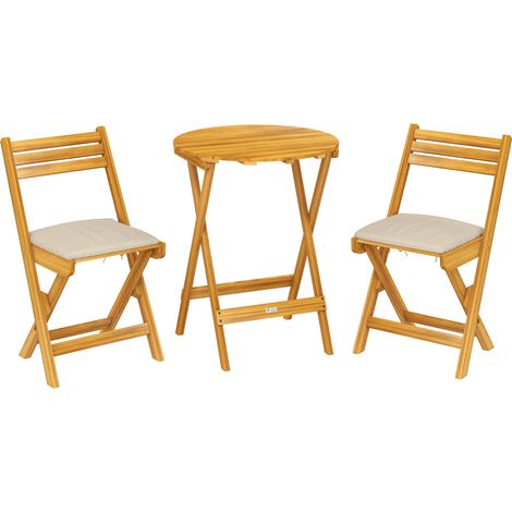 GagaEnsemble bistro exterieur 2 chaises pliantes et table ronde bois naturel (1/5)
