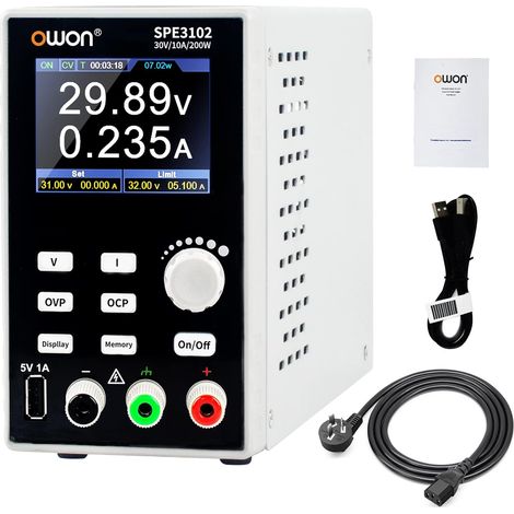 Alimentation de Laboratoire programmable (0-30 V 0-10 A), Alimentation CC de Banc 200 W avec écran LCD 2,8 Pouces, Sortie monocanal avec Logiciel PC et Chargement USB