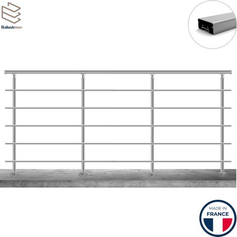 Garde-corps aluminium, 3m pose latérale à visser en applique, intérieur et extérieur, PRISTINA 5 lisses, en kit (1/5)