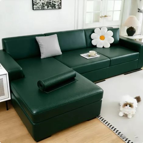 Ensemble de cinq pièces - (vert foncé, 50x200cm) Autocollants en cuir PU imperméables et résistants à l'usure pour la rénovation DIY des canapés et des sièges de voiture. (1/4)