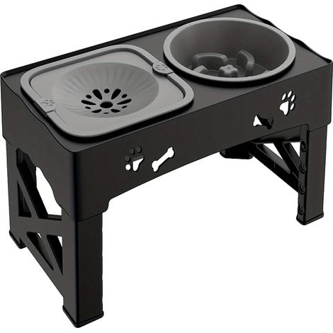 Support de gamelle pour chien, hauteur réglable, design pliable, noir (1/2)
