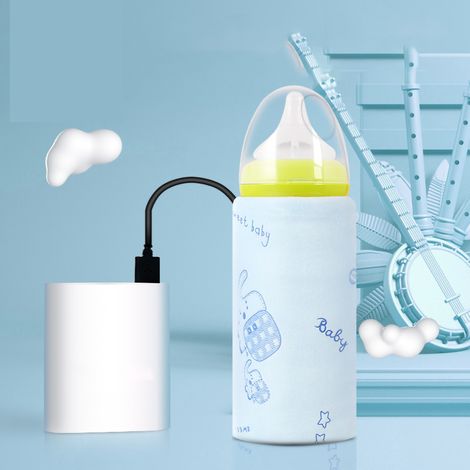Eosnow Baby-Milchflaschenwärmer, USB-Aufladung, 42 ℃, Wärmekonservierung, weiche Flusen-Fütterungsheizung, Blau