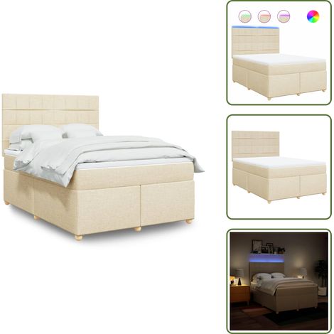 Cama con cabecero ajustable - vidaXL Cama box spring con colchón tela color crema 140x200 cm - Cama de muelles con funda extraíble