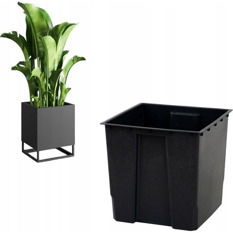 Schwarzer Kunststoff-Blumentopfeinsatz im Loft-Stil, moderner Blumentopf, 30 x 30 x 28 (1/5)