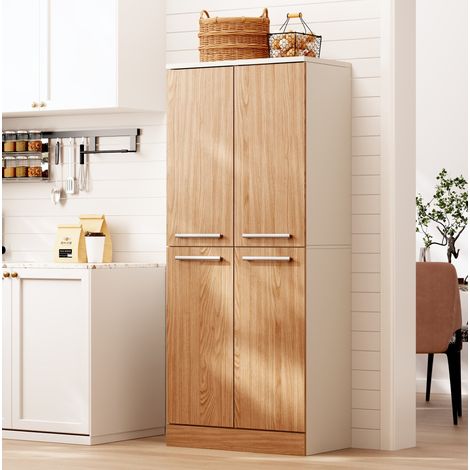 Credenza alta da cucina 76x42x180 cm, 4 ante, ripiani regolabili, protezione anti-ribaltamento, MDF bianco naturale (1/5)